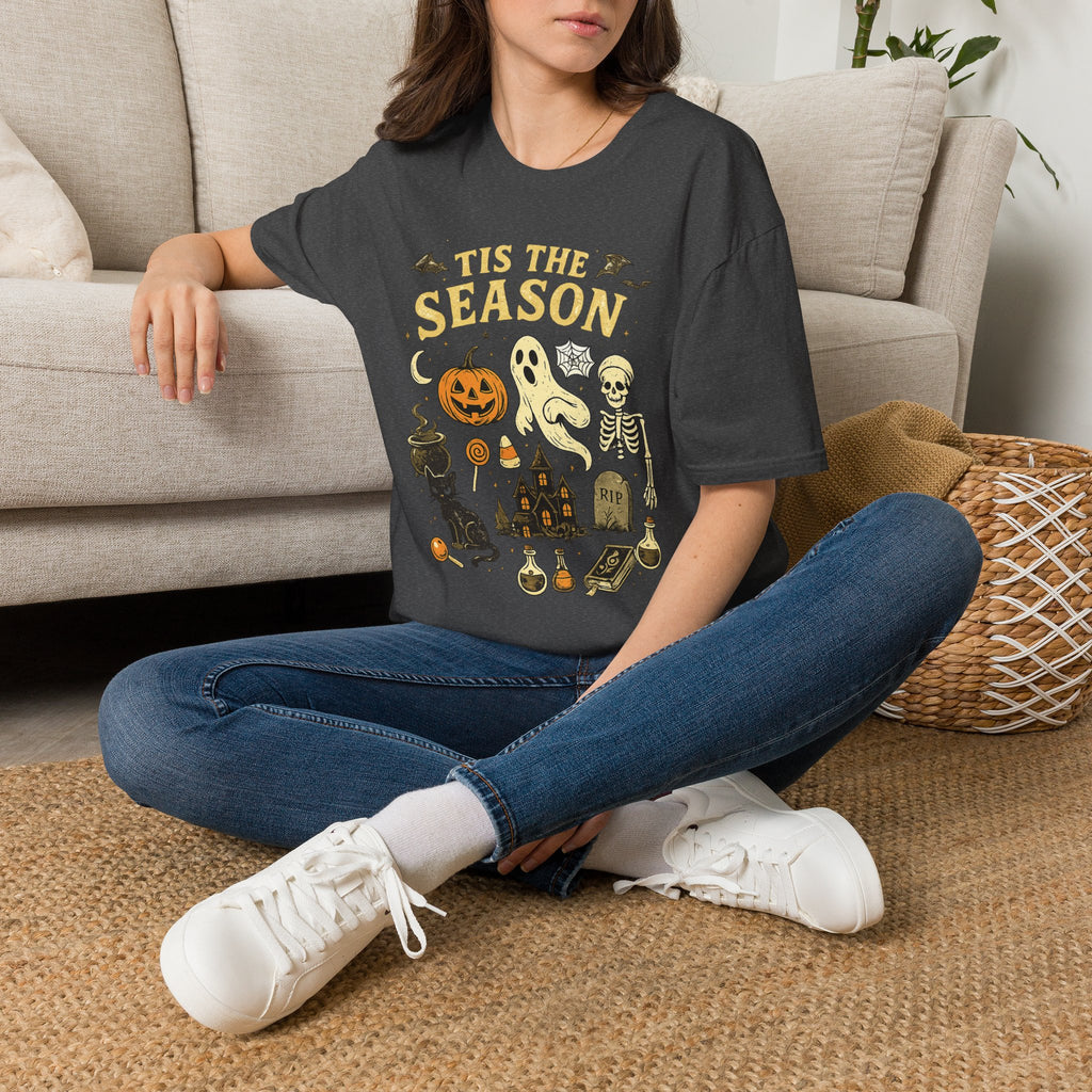 Halloween 'Tis the Season T-Shirt — Cute Spooky Pumpkin, Ghost & Skeleton Tee