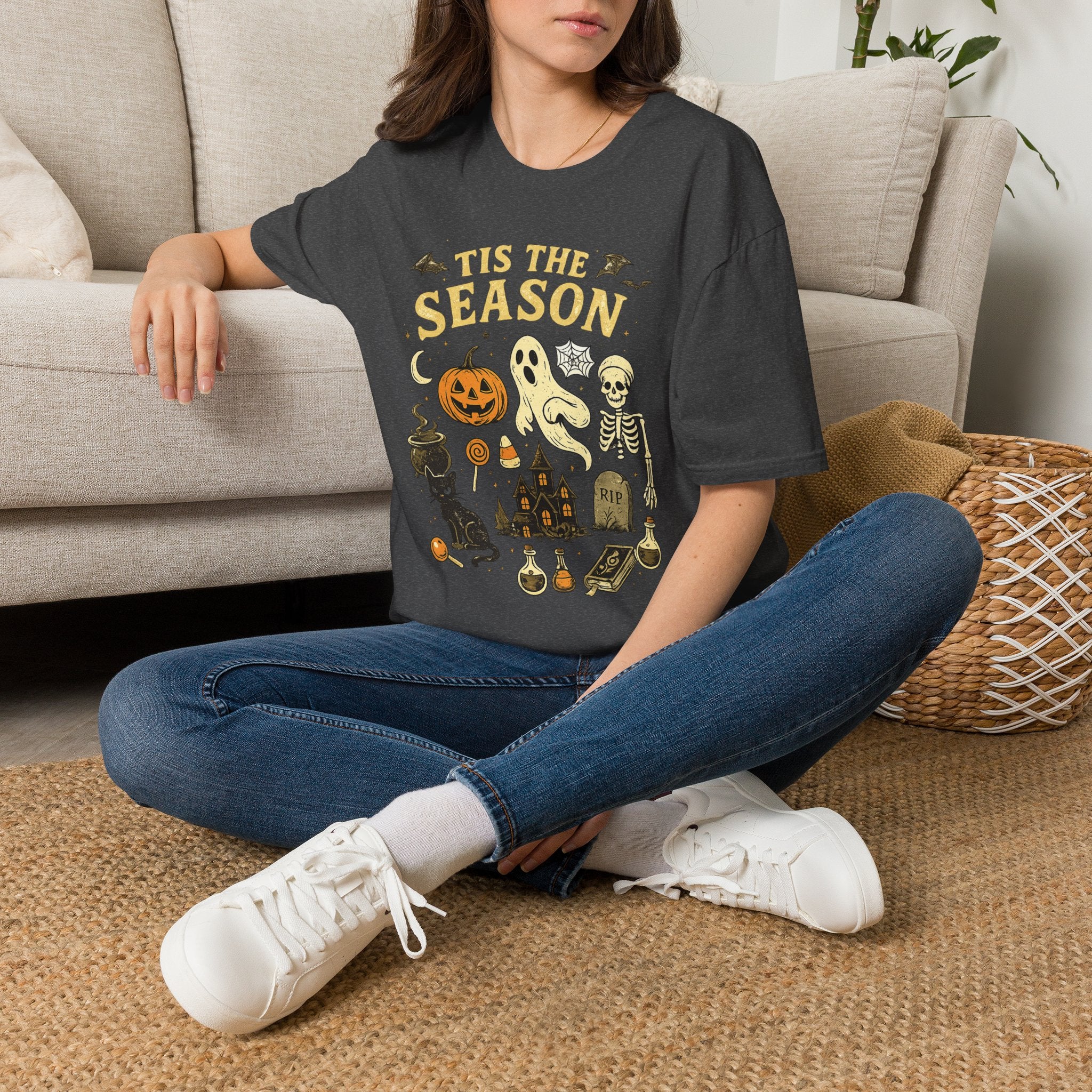Halloween 'Tis the Season T-Shirt — Cute Spooky Pumpkin, Ghost & Skeleton Tee