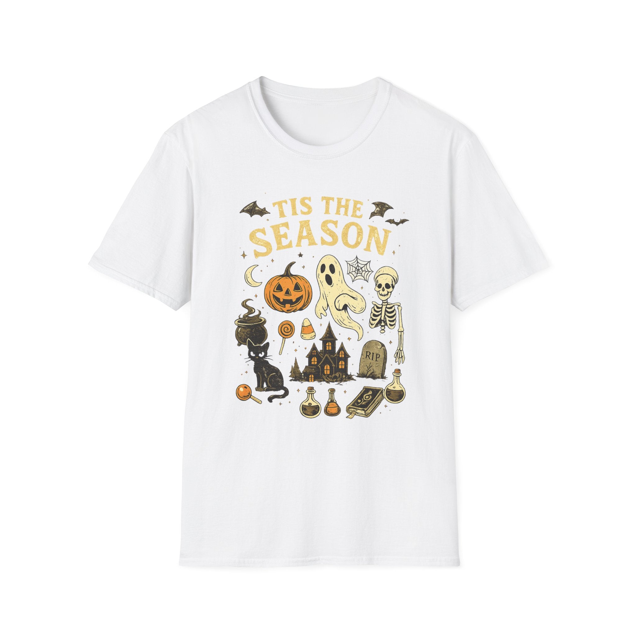 Halloween 'Tis the Season T-Shirt — Cute Spooky Pumpkin, Ghost & Skeleton Tee