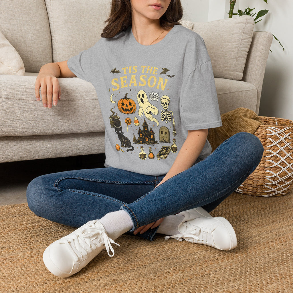 Halloween 'Tis the Season T-Shirt — Cute Spooky Pumpkin, Ghost & Skeleton Tee