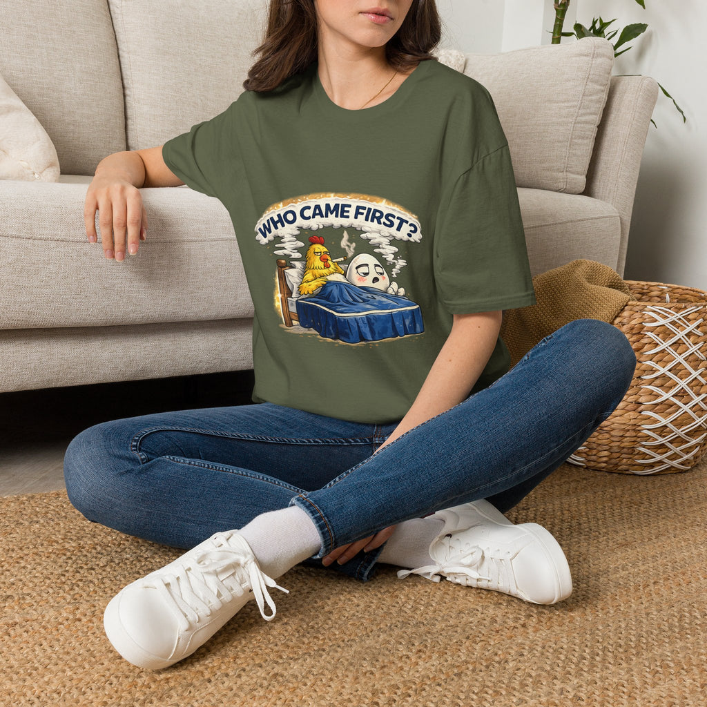 Who Came First, the Chicken or the Egg? T-Shirt — Funny Retro Chicken & Egg Graphic Tee