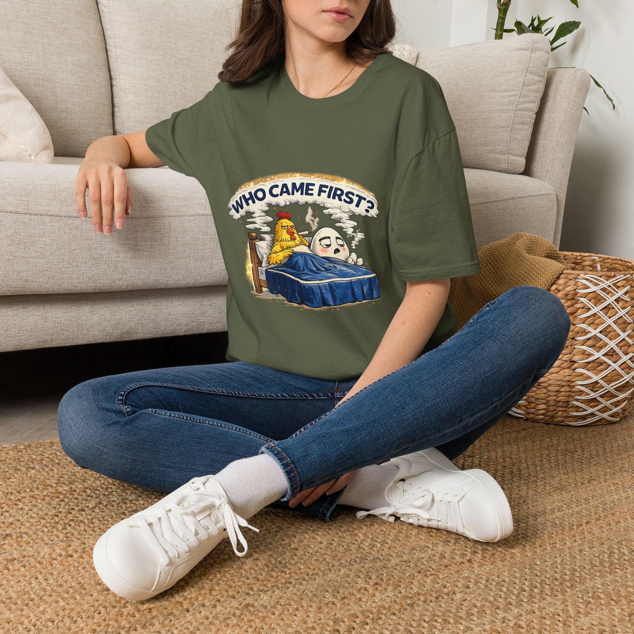 Who Came First, the Chicken or the Egg? T-Shirt — Funny Retro Chicken & Egg Graphic Tee