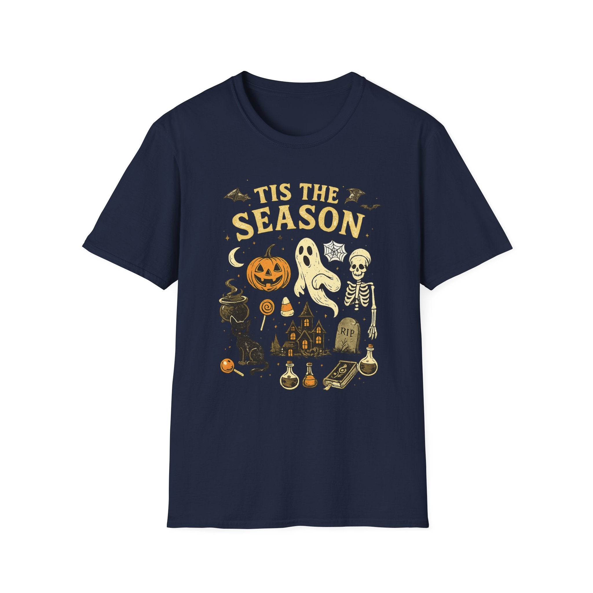 Halloween 'Tis the Season T-Shirt — Cute Spooky Pumpkin, Ghost & Skeleton Tee