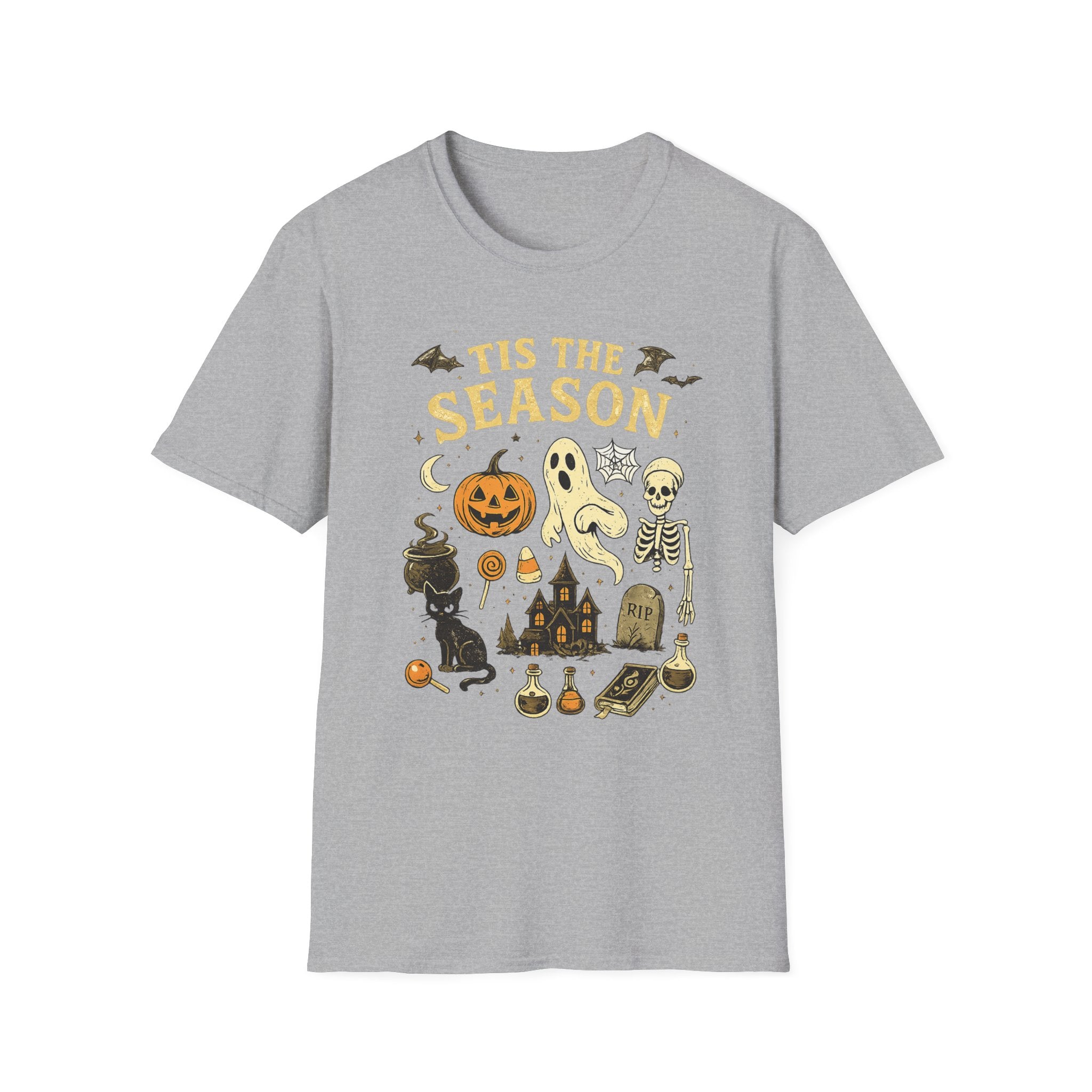 Halloween 'Tis the Season T-Shirt — Cute Spooky Pumpkin, Ghost & Skeleton Tee