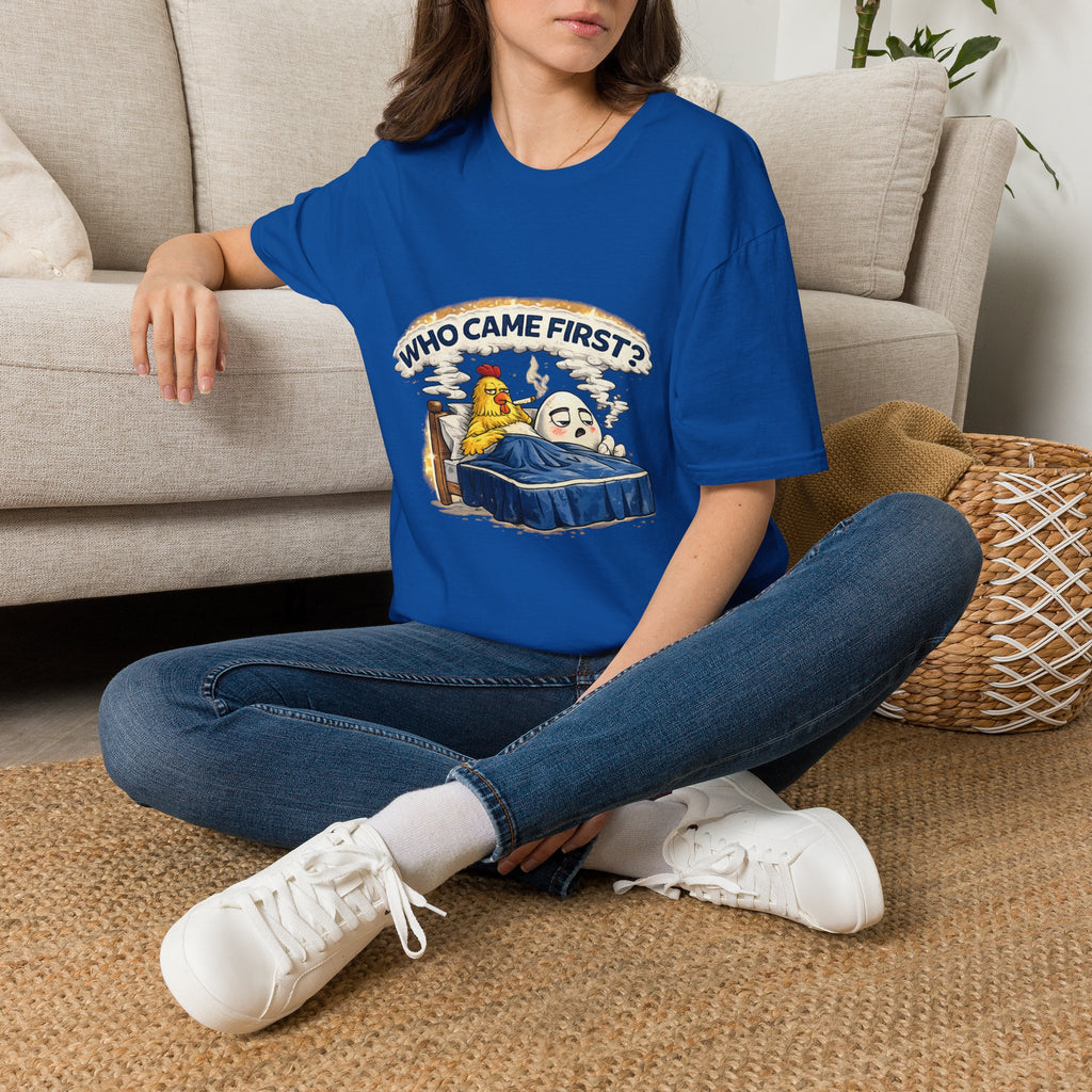 Who Came First, the Chicken or the Egg? T-Shirt — Funny Retro Chicken & Egg Graphic Tee