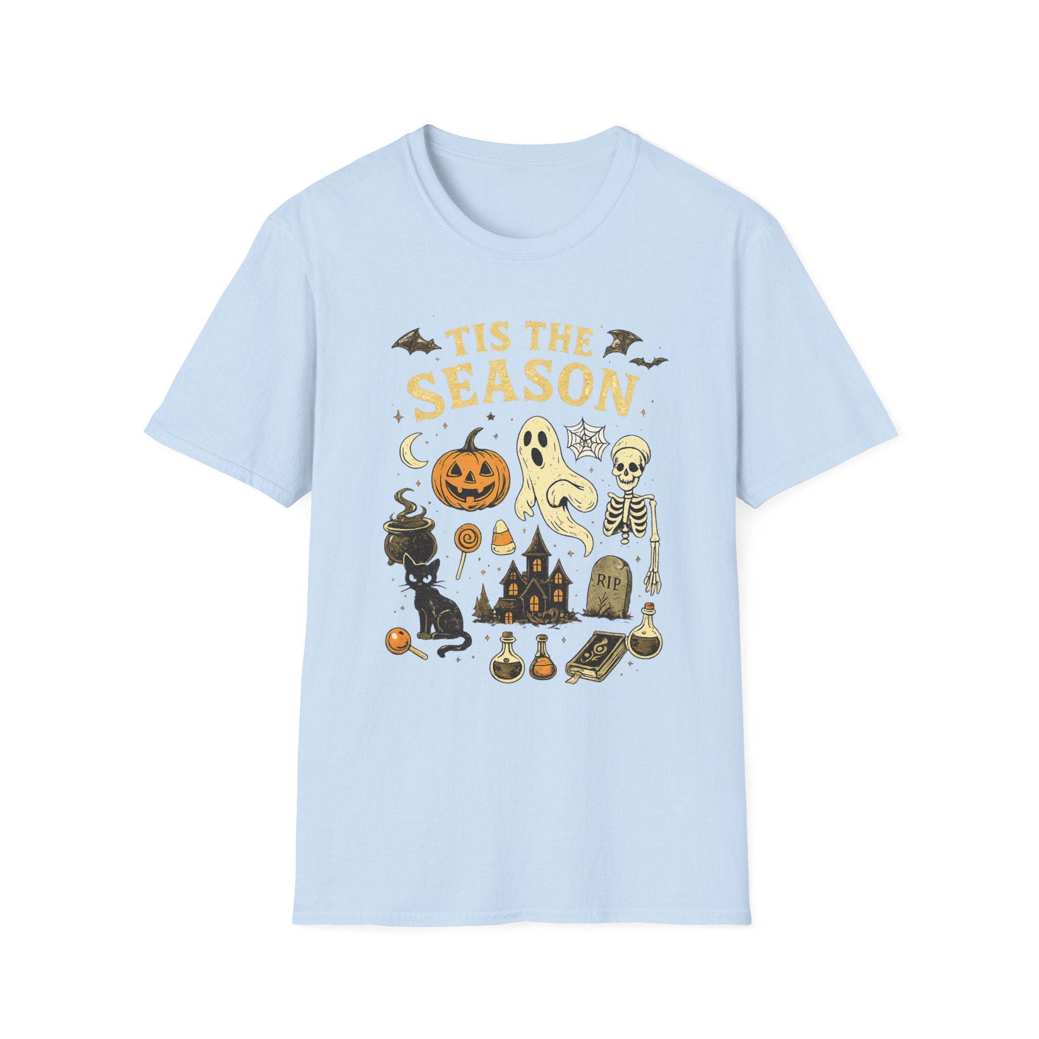 Halloween 'Tis the Season T-Shirt — Cute Spooky Pumpkin, Ghost & Skeleton Tee