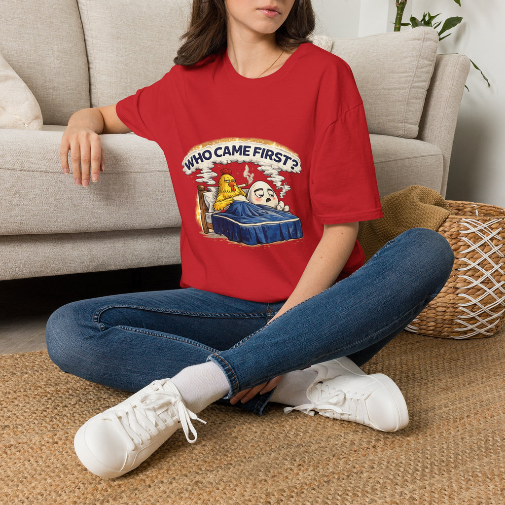 Who Came First, the Chicken or the Egg? T-Shirt — Funny Retro Chicken & Egg Graphic Tee
