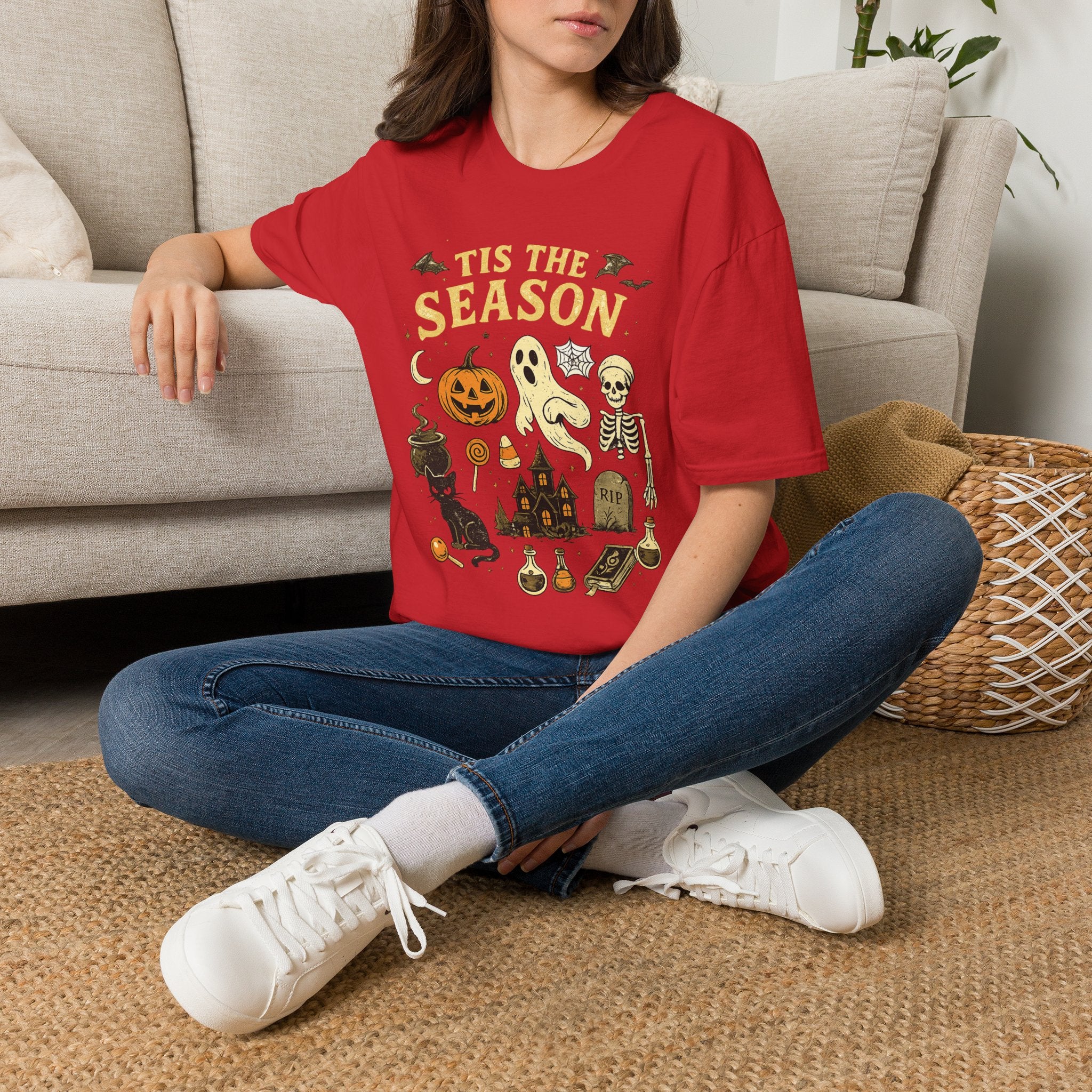 Halloween 'Tis the Season T-Shirt — Cute Spooky Pumpkin, Ghost & Skeleton Tee