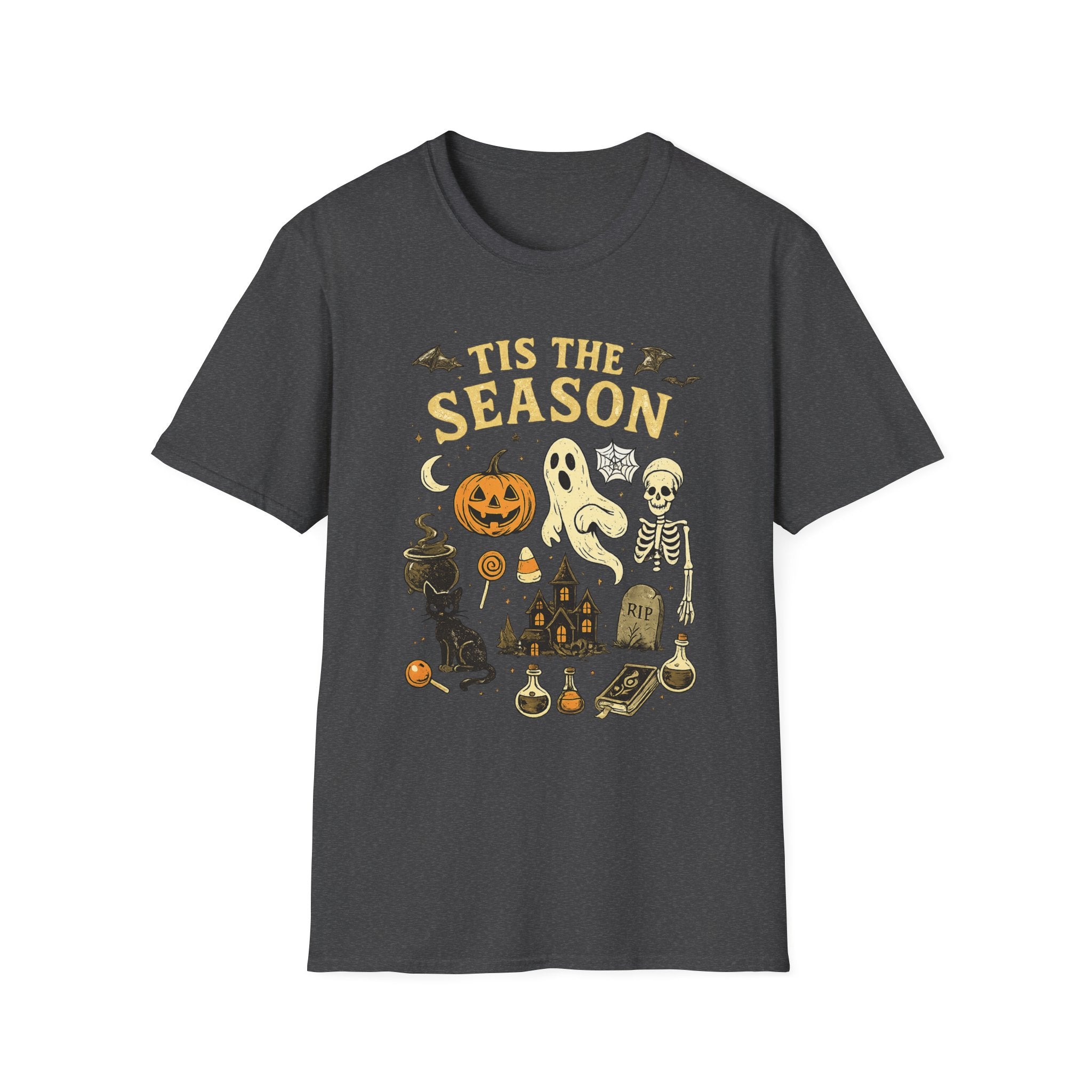Halloween 'Tis the Season T-Shirt — Cute Spooky Pumpkin, Ghost & Skeleton Tee