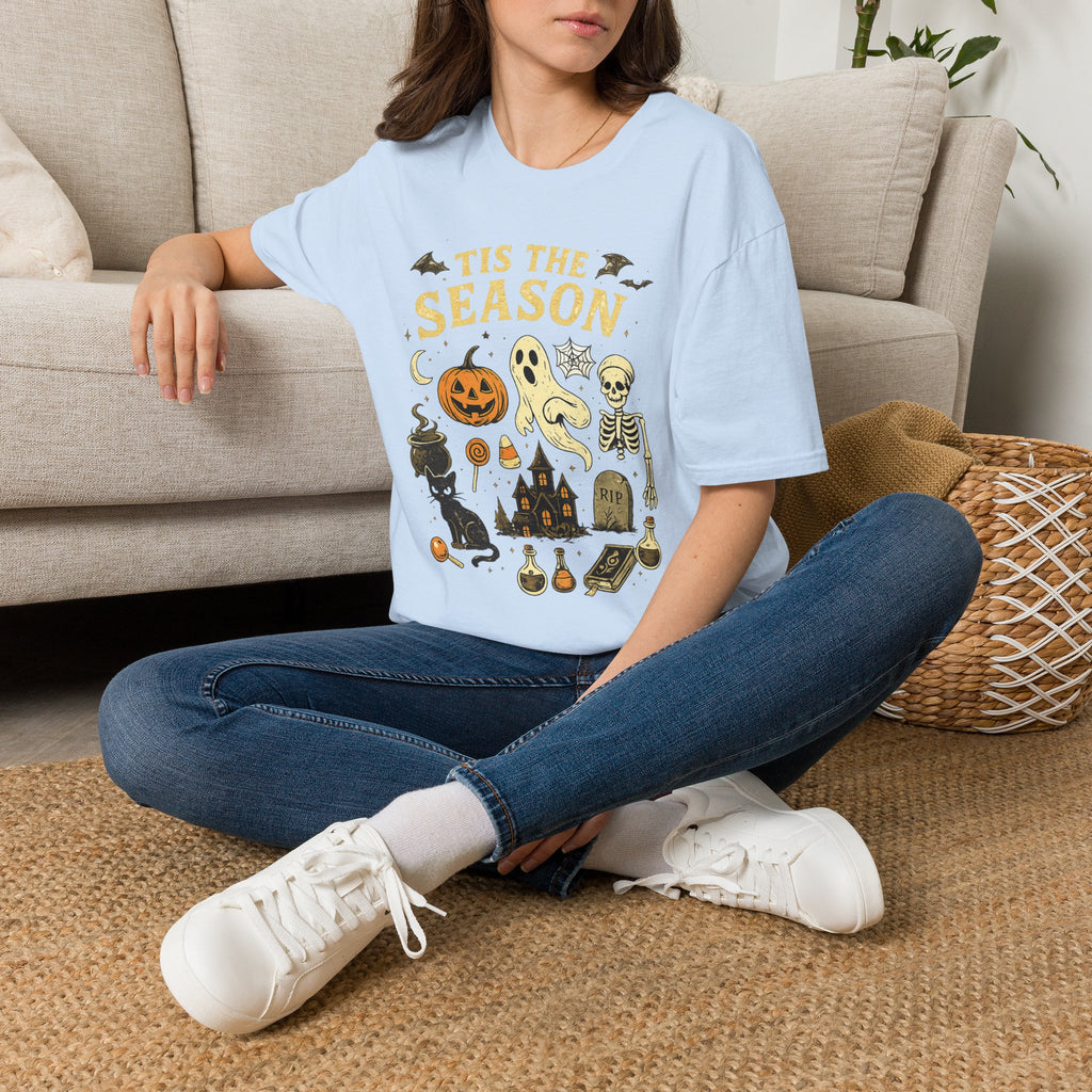 Halloween 'Tis the Season T-Shirt — Cute Spooky Pumpkin, Ghost & Skeleton Tee