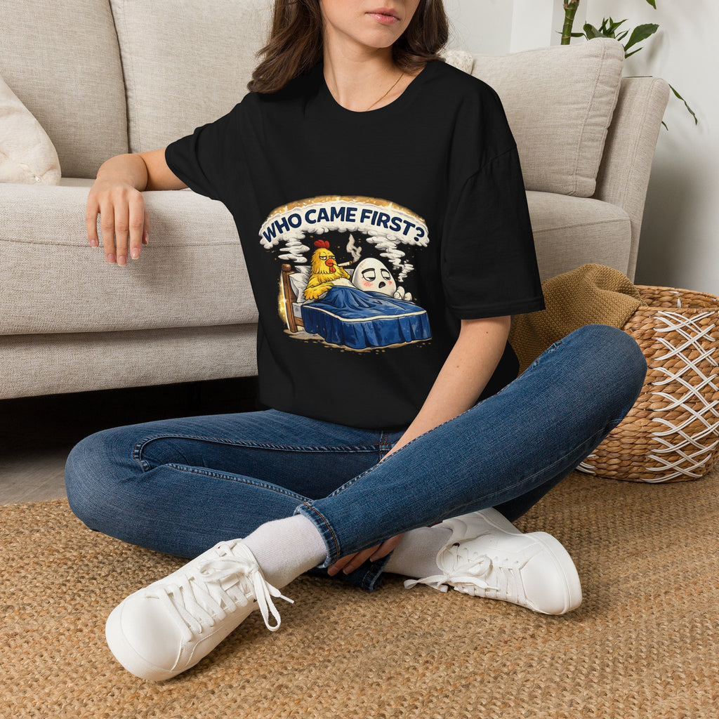 Who Came First, the Chicken or the Egg? T-Shirt — Funny Retro Chicken & Egg Graphic Tee
