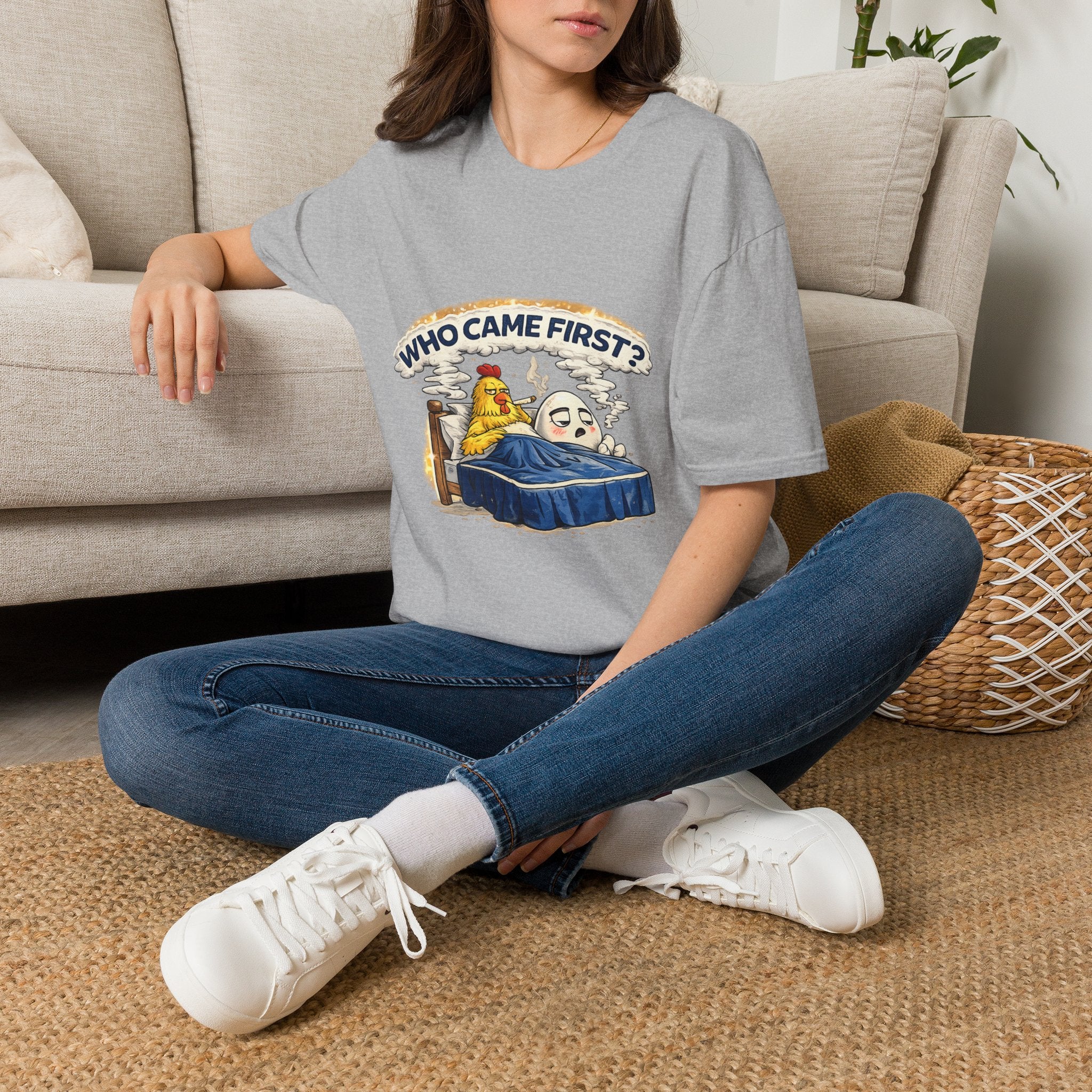 Who Came First, the Chicken or the Egg? T-Shirt — Funny Retro Chicken & Egg Graphic Tee