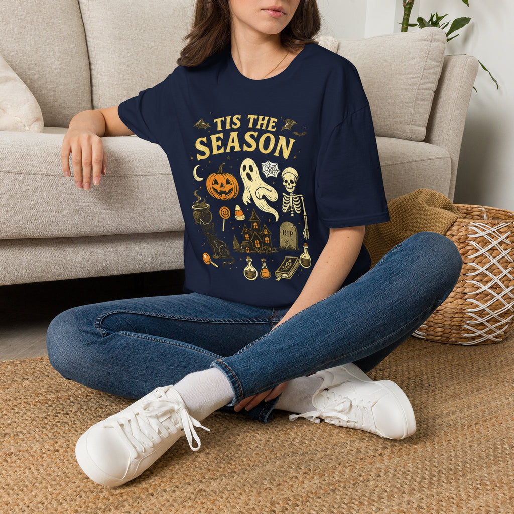 Halloween 'Tis the Season T-Shirt — Cute Spooky Pumpkin, Ghost & Skeleton Tee