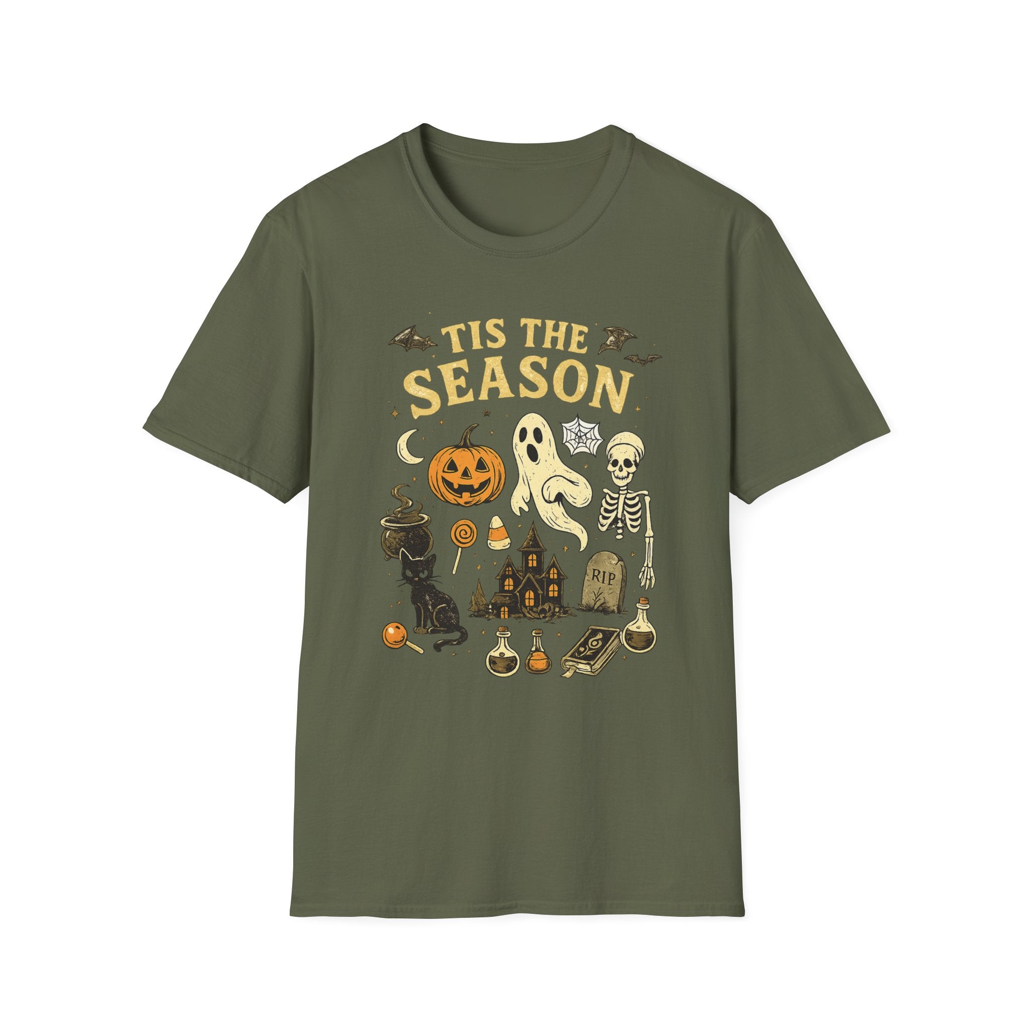 Halloween 'Tis the Season T-Shirt — Cute Spooky Pumpkin, Ghost & Skeleton Tee