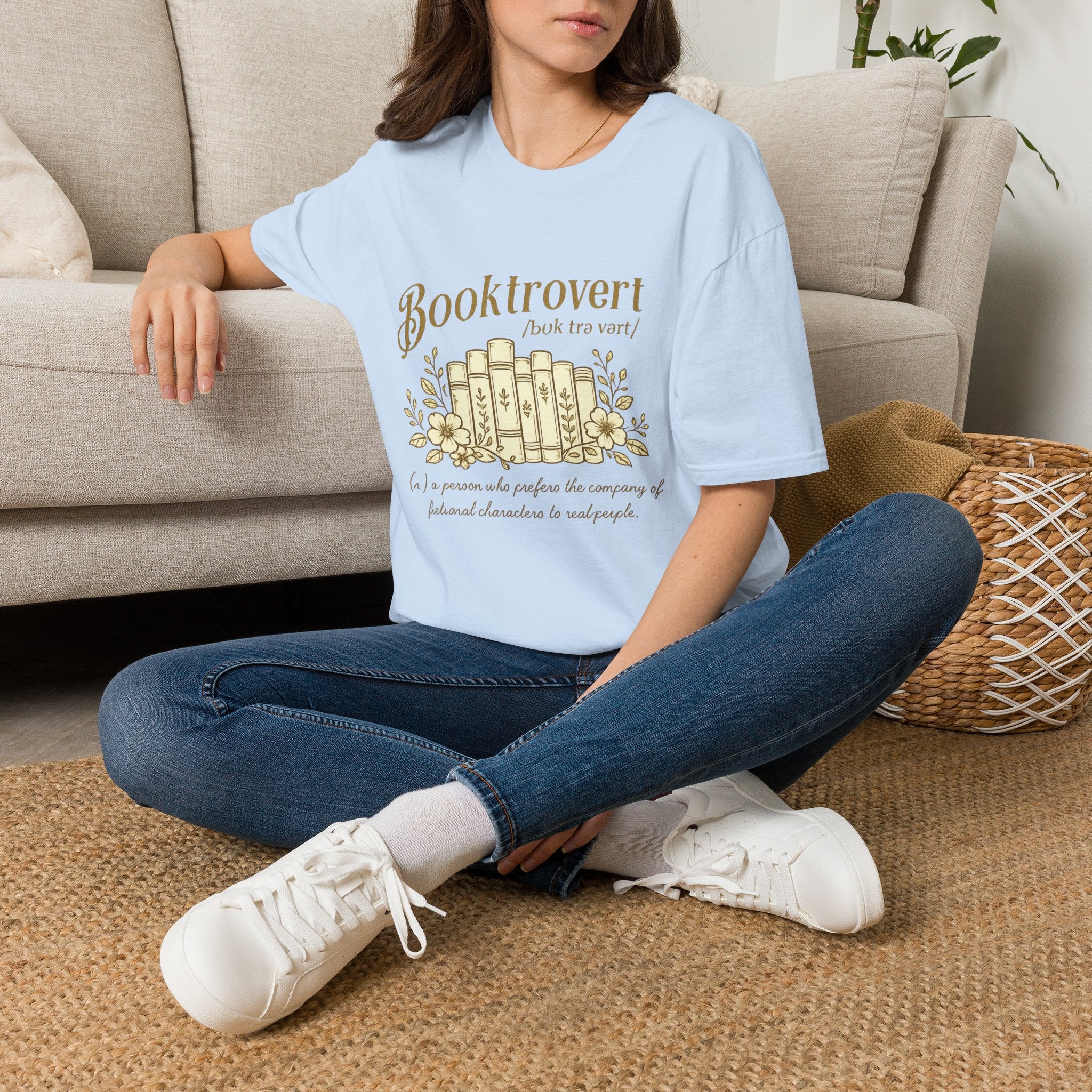 Booktrovert T-Shirt — 'Booktrovert' Literary Tee with Vintage Books Design